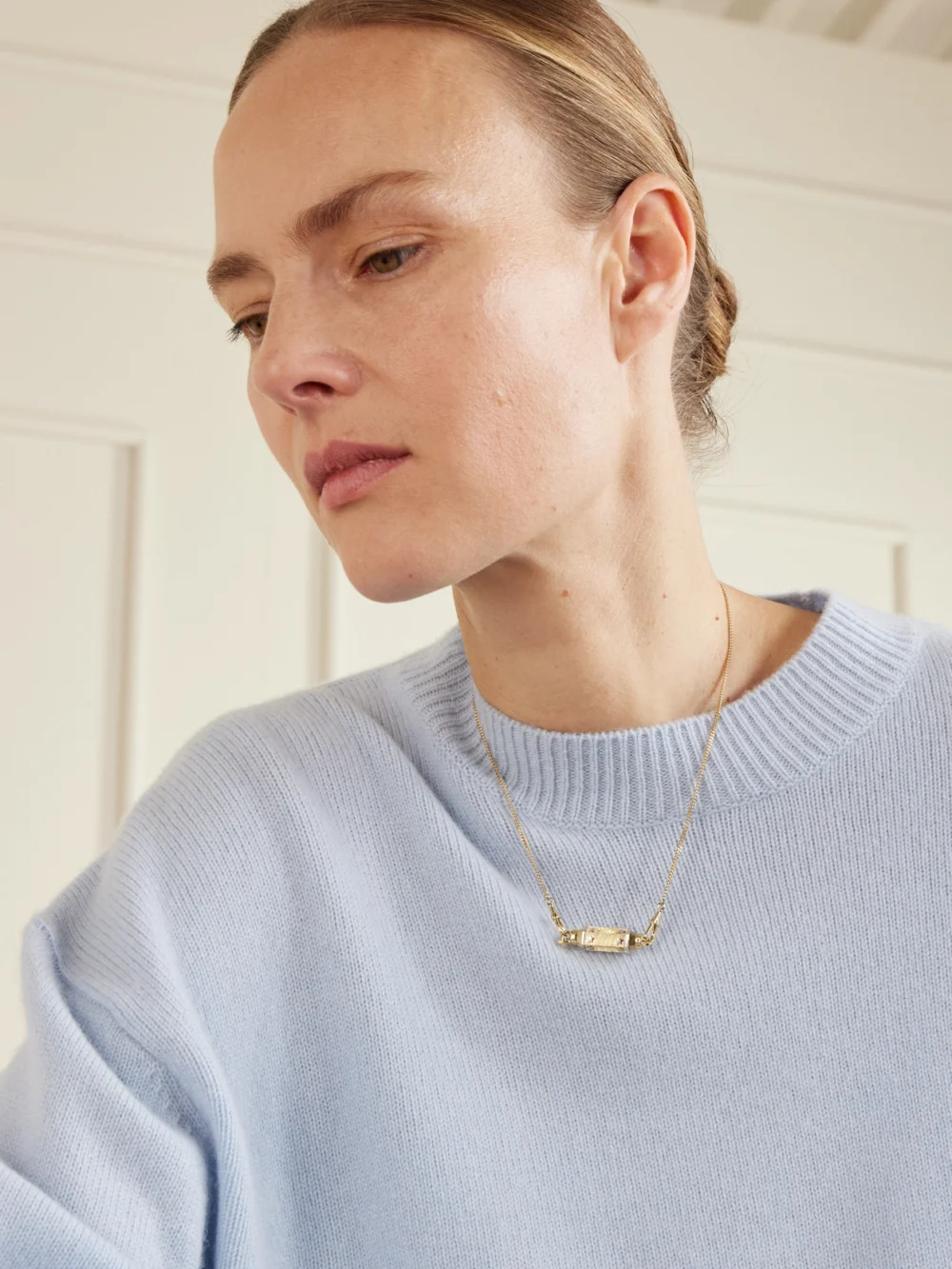 Marie Lichtenberg Star Baby Locket 18-karat Yellow and White Gold Necklace, styled view
