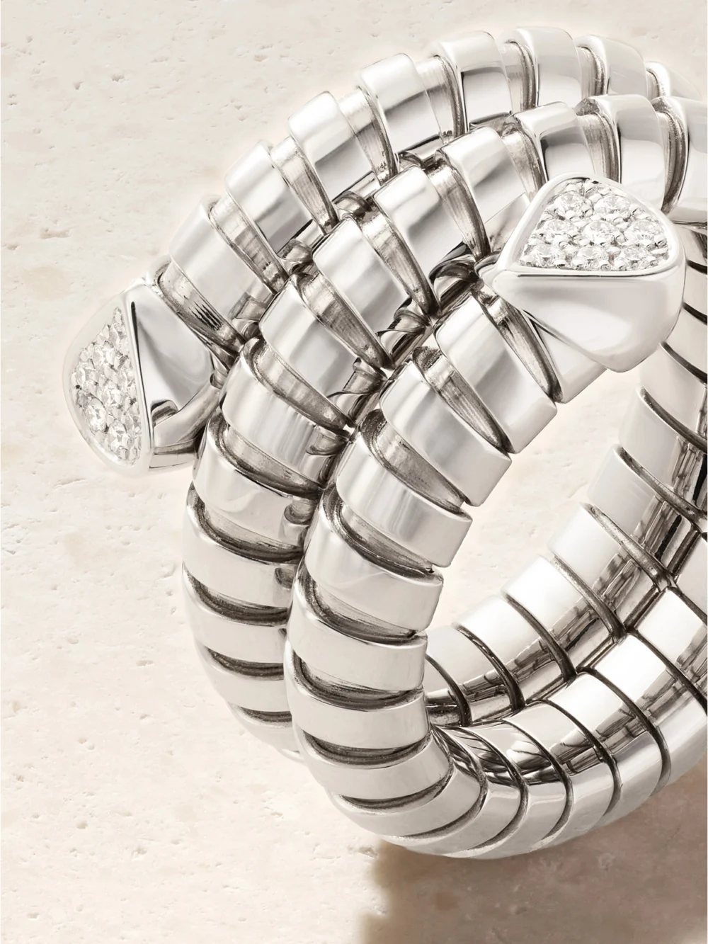 Close-up detail of the Marina B Trisola 18-karat White Gold Diamond Ring