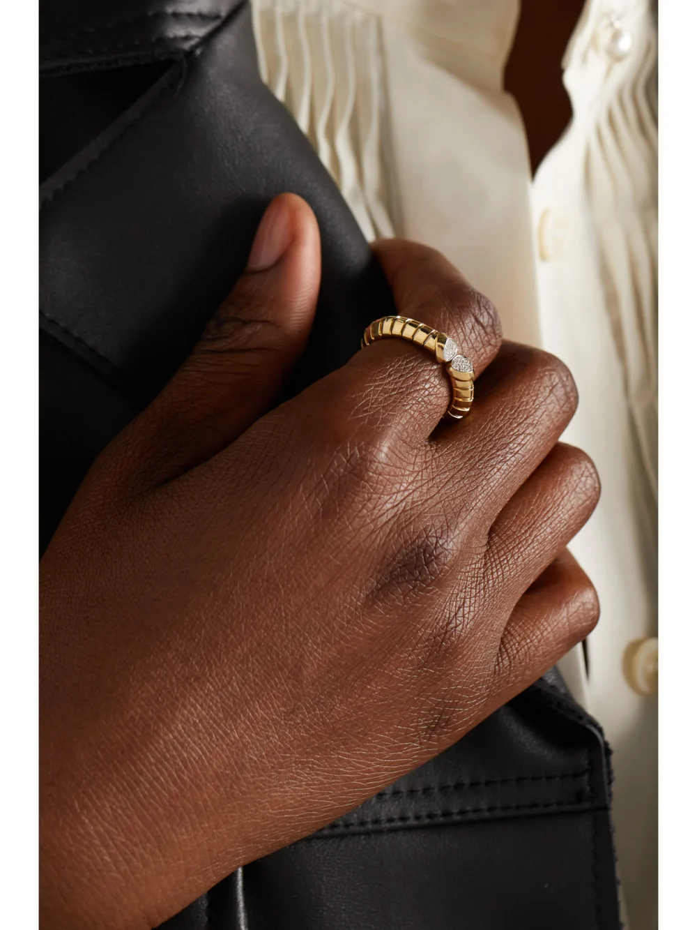 Marina B Trisolina 18-karat Gold, Silver and Diamond Ring, styled view