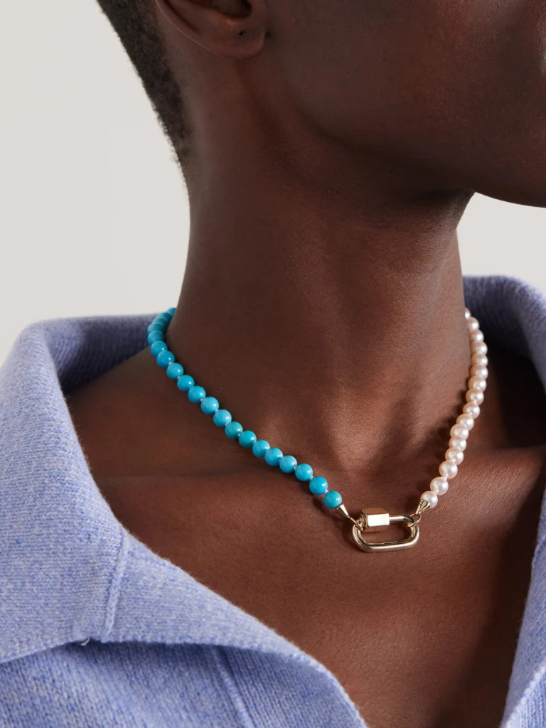 Marla Aaron 14-karat Gold, Turquoise and Pearl Necklace