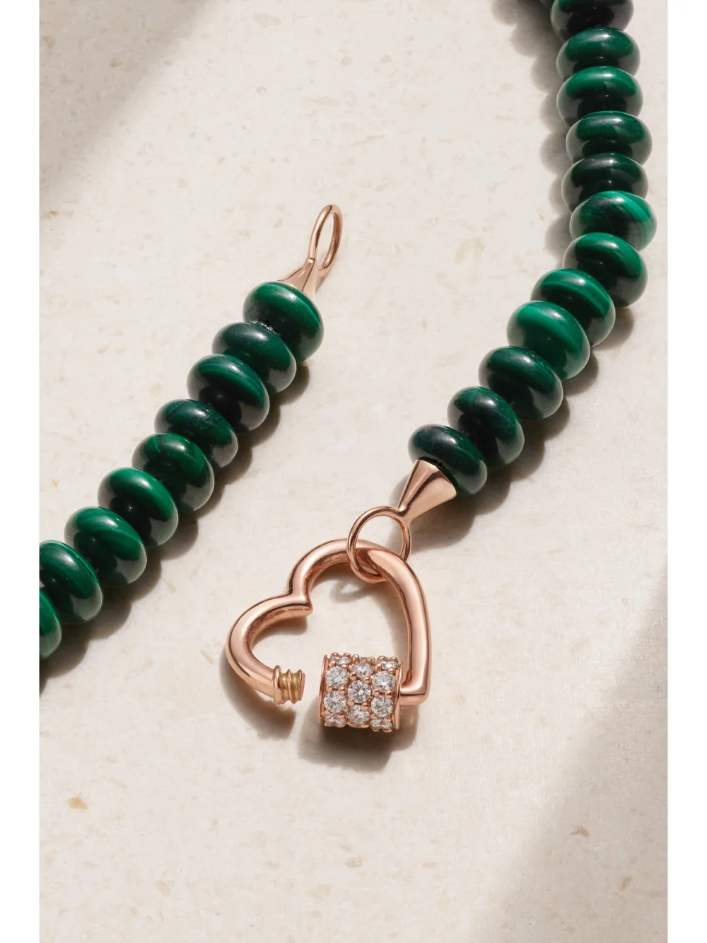 Back view of the Marla Aaron 14-karat Rose Gold, Malachite and Diamond Necklace
