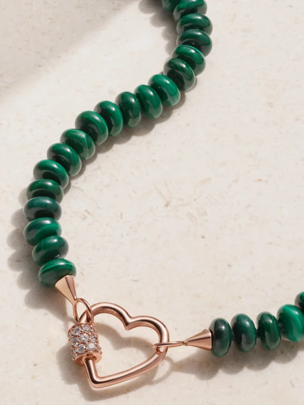 Marla Aaron 14-karat Rose Gold, Malachite and Diamond Necklace
