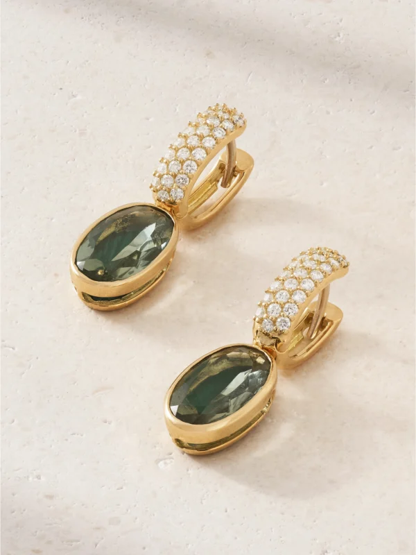 Marla Aaron 18-karat Gold Diamond, Prasiolite and Malachite Earrings