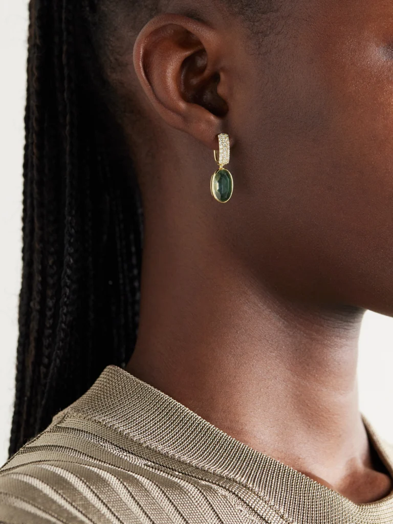 Marla Aaron 18-karat Gold Diamond, Prasiolite and Malachite Earrings