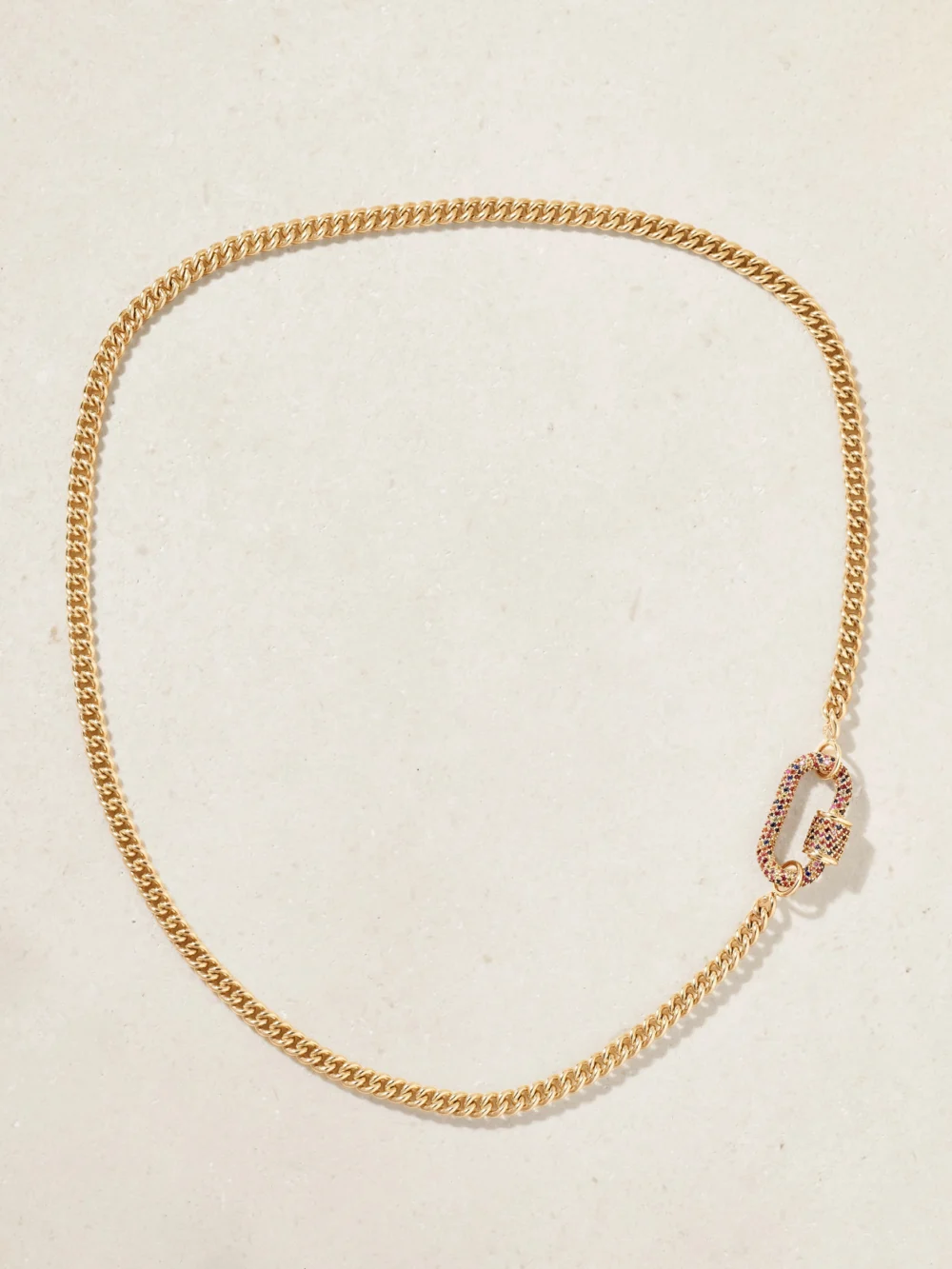 Close-up detail of the Marla Aaron Allstone Lock 14-karat Gold Sapphire Necklace