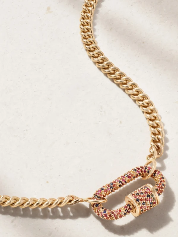 Marla Aaron Allstone Lock 14-karat Gold Sapphire Necklace