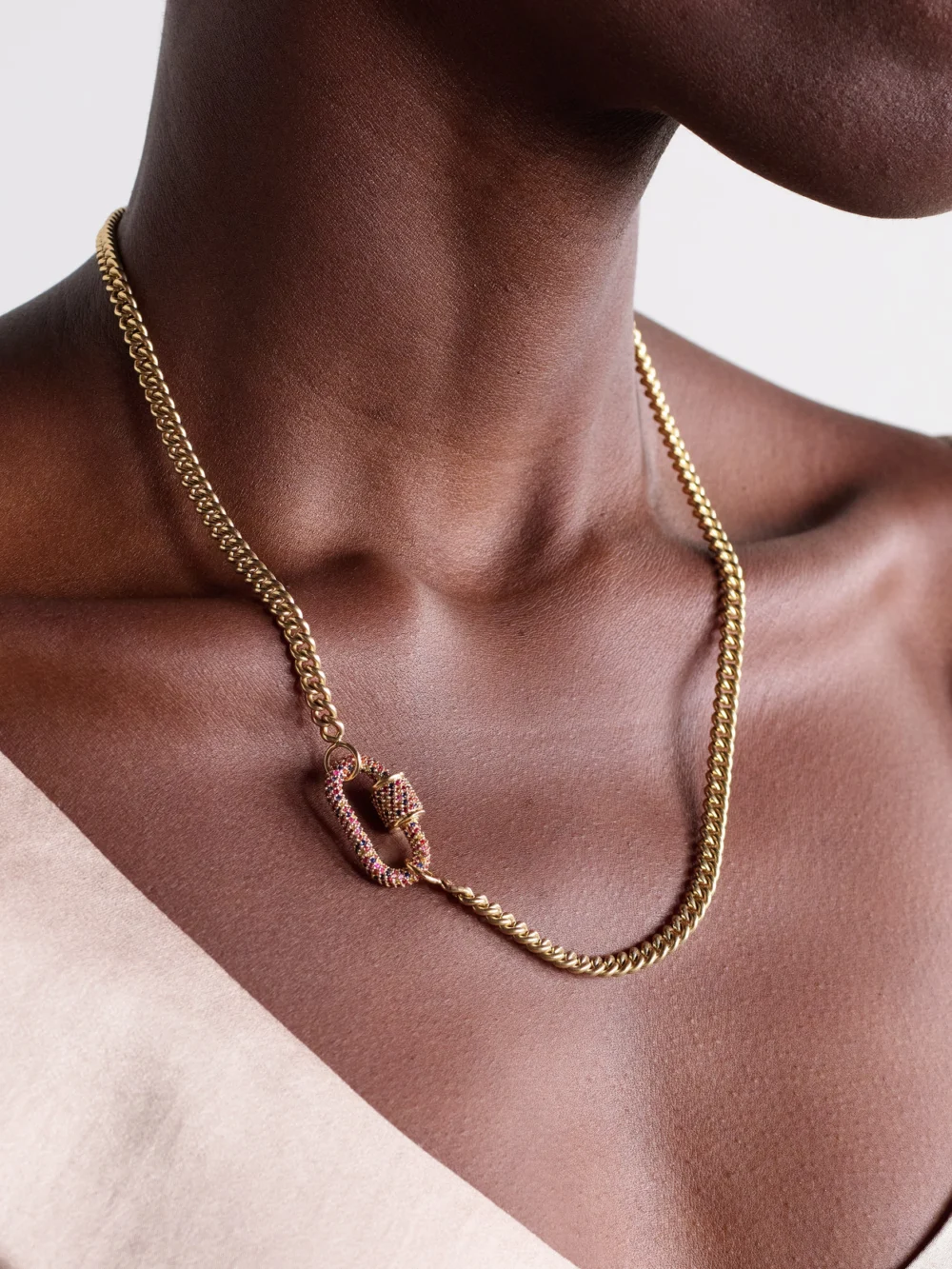 Marla Aaron Allstone Lock 14-karat Gold Sapphire Necklace, styled view