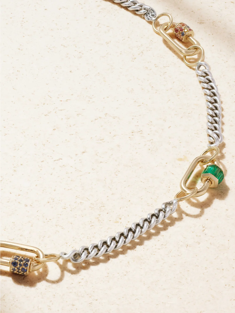 Marla Aaron Babylock Sterling Silver and 14-karat Gold, Emerald and Sapphire Necklace