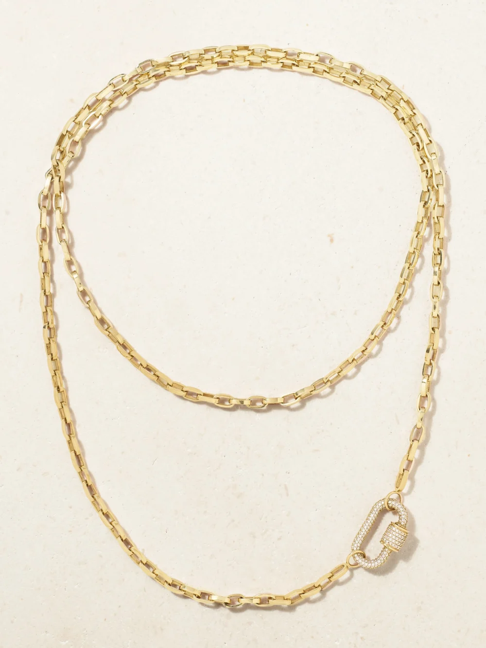 Close-up detail of the Marla Aaron Biker Chain 14 and 18-karat Gold Diamond Necklace