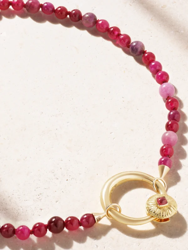Marla Aaron Flower Musgrave Lock 14-karat Gold, Ruby and Spinel Necklace