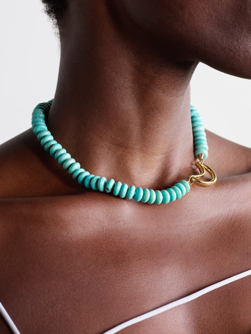 Marla Aaron Moonlock + Rondelle 18 and 14-karat Gold Turquoise Necklace, styled view