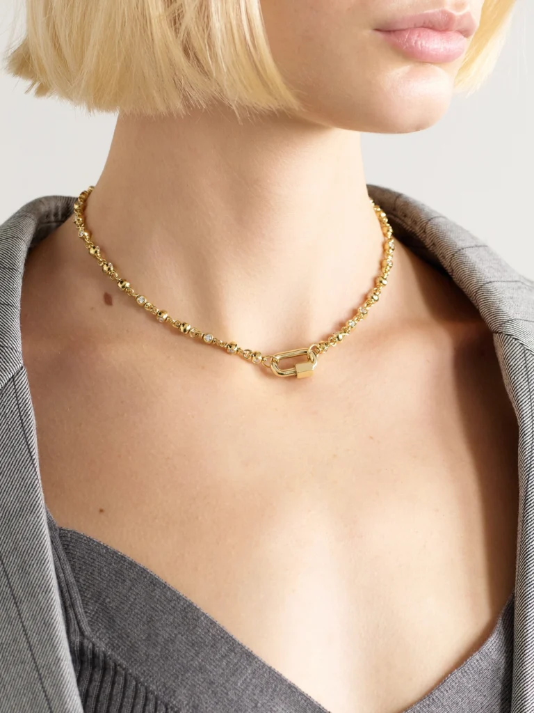 Marla Aaron Rolling Cans Chain + Chubby Babylock 18-karat Gold Diamond Necklace