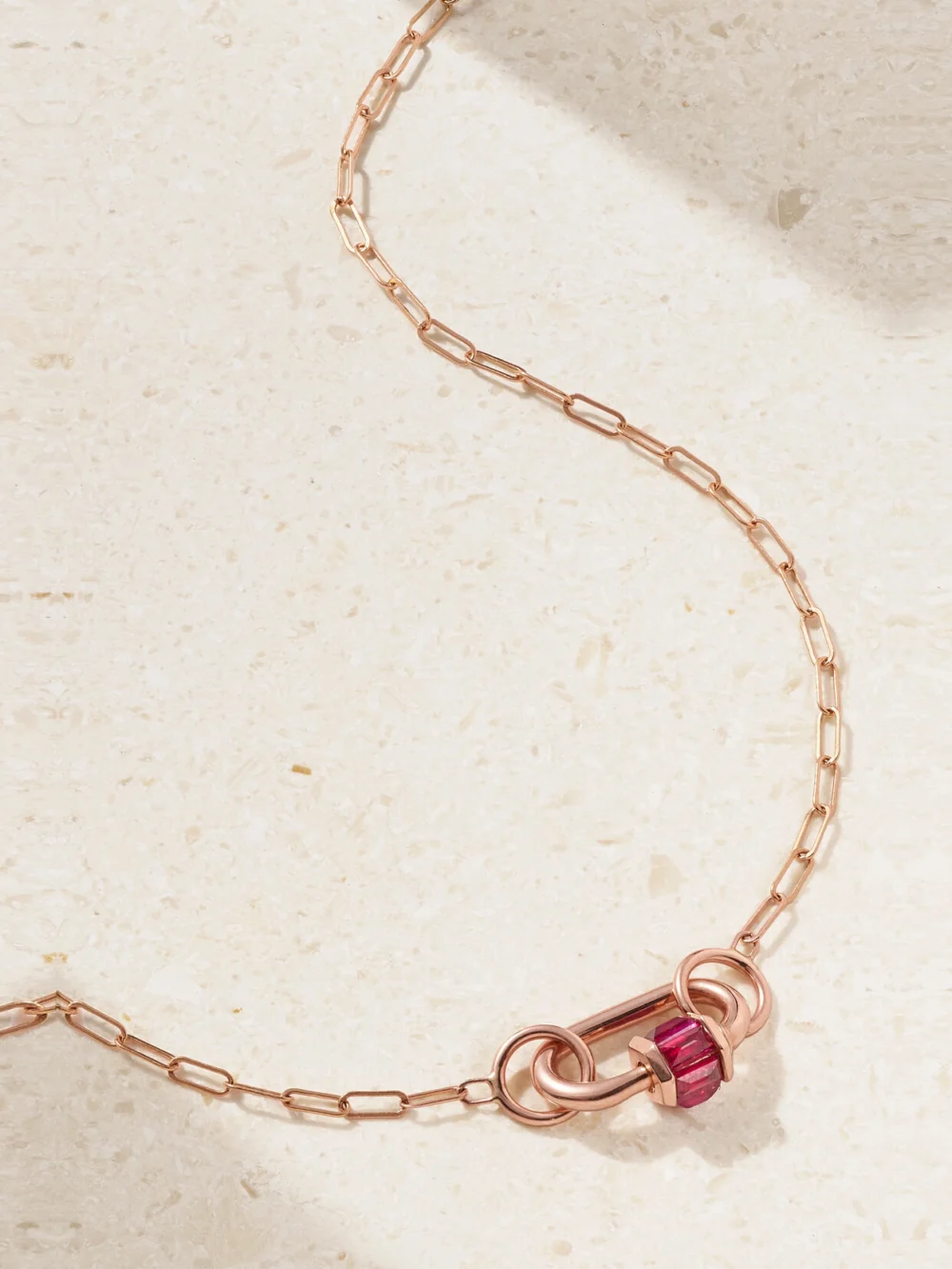 Marla Aaron Square Link 14-karat Rose Gold Ruby Necklace