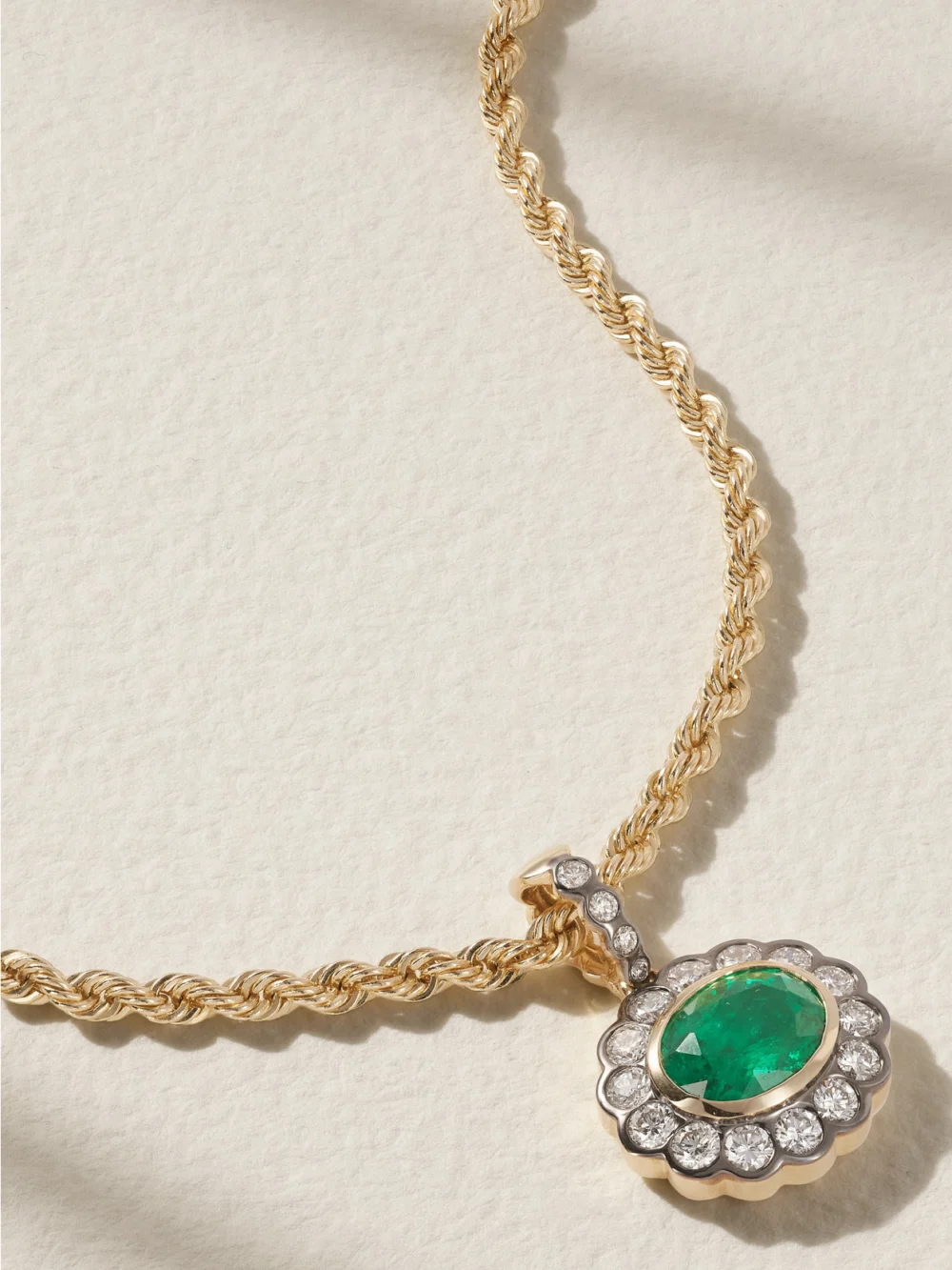 Marlo Laz 14-karat Yellow and White Gold, Emerald and Diamond Necklace
