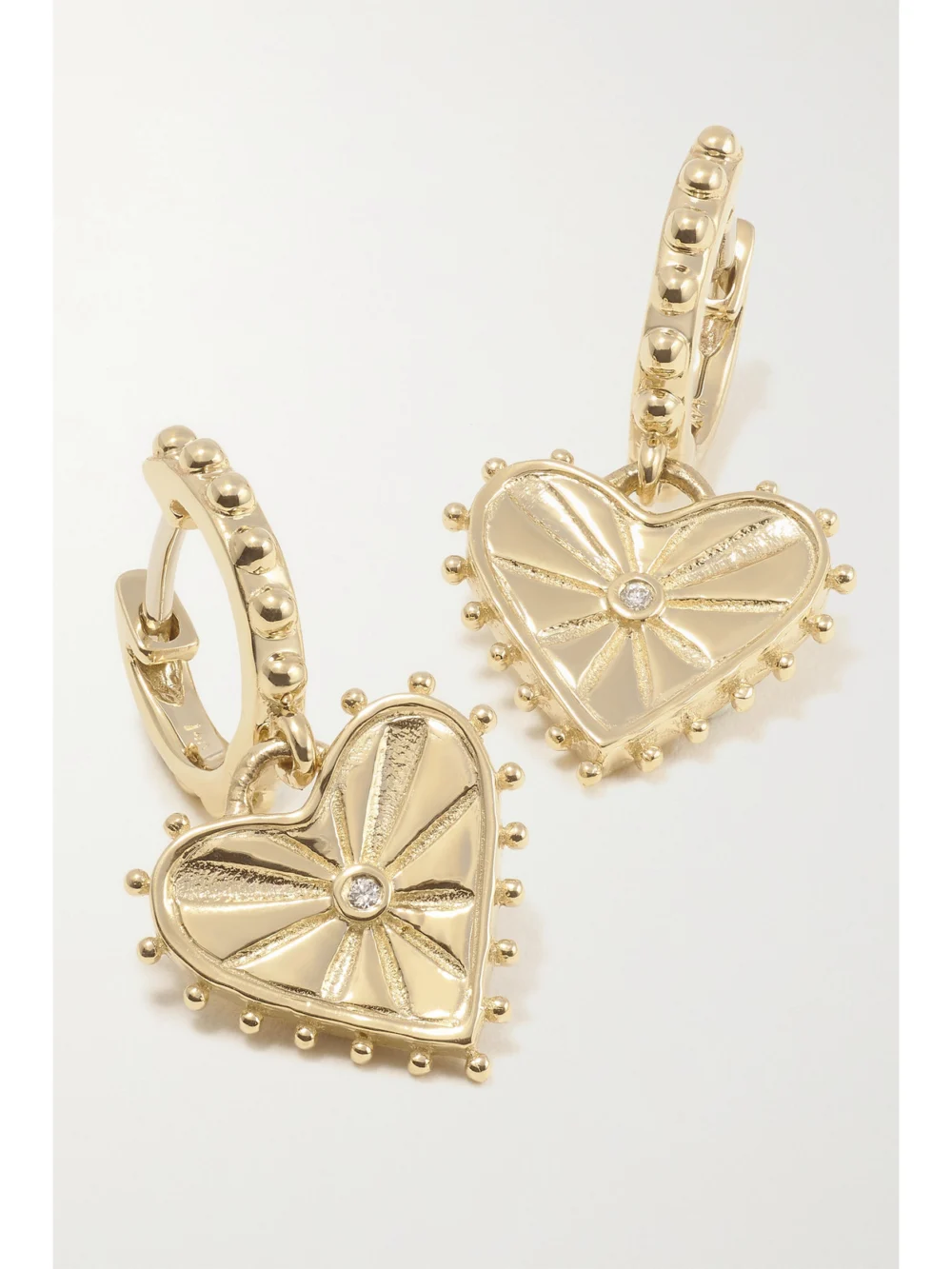 Close-up detail of the Marlo Laz Agape 14-karat Gold Diamond Hoop Earrings