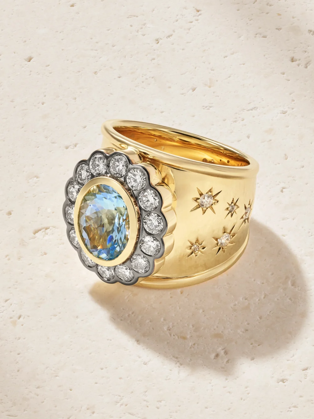 Marlo Laz Alix Cigar 14-karat Gold, Aquamarine and Diamond Ring in blue