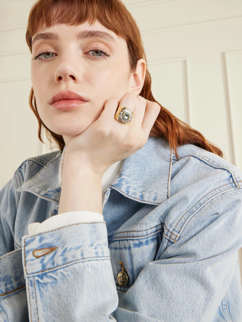 Marlo Laz Alix Cigar 14-karat Gold, Aquamarine and Diamond Ring, styled view