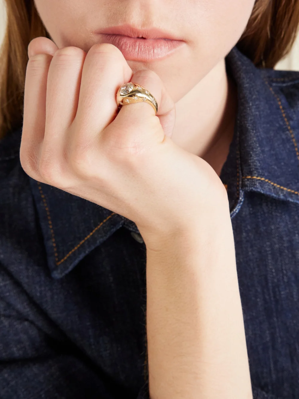 Marlo Laz Disco 14-karat Gold Diamond Ring, styled view