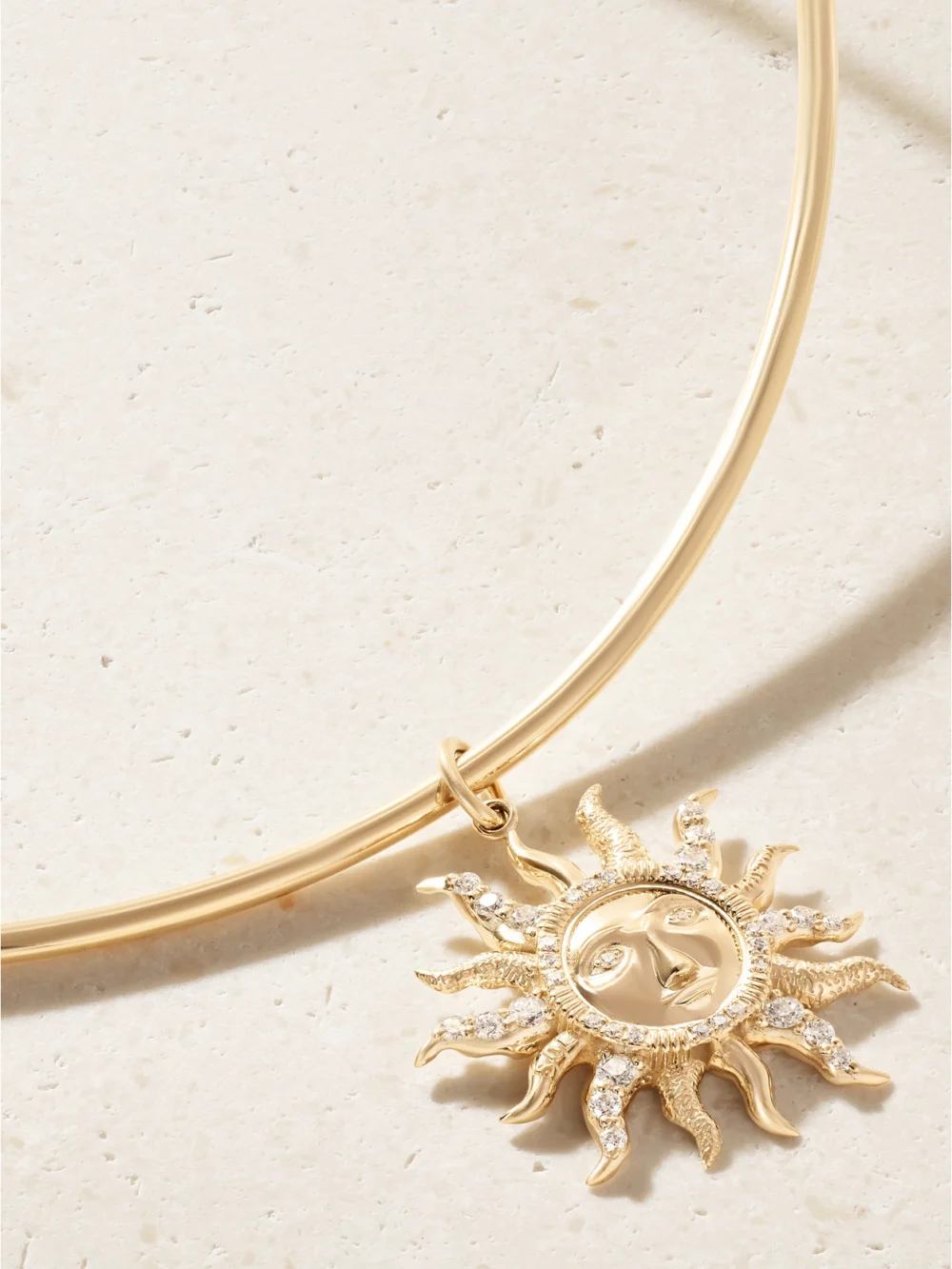 Close-up detail of the Marlo Laz El Sol 14-karat Gold Diamond Pendant Necklace