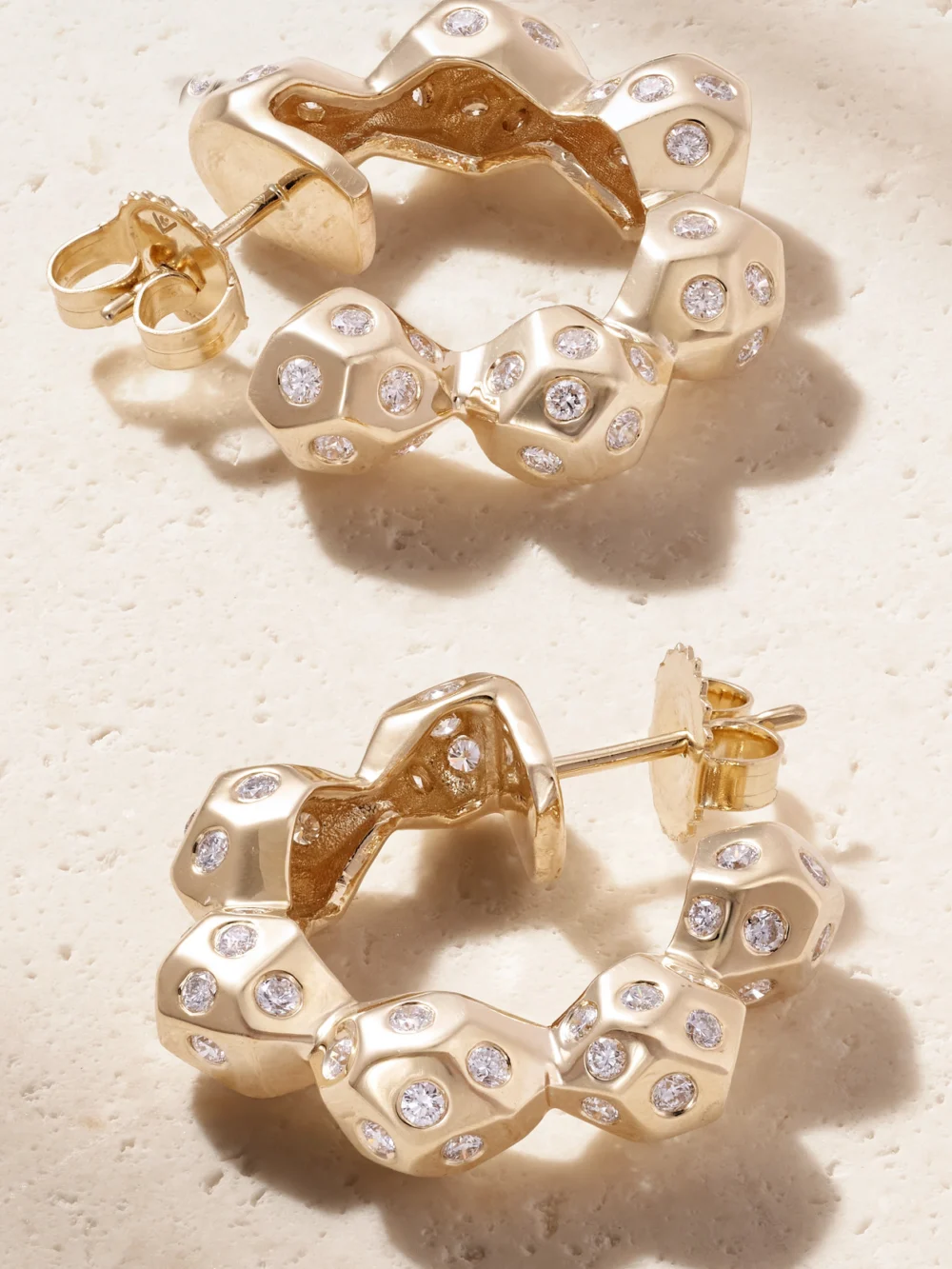 Back view of the Marlo Laz La Roca 14-karat Gold Diamond Hoop Earrings