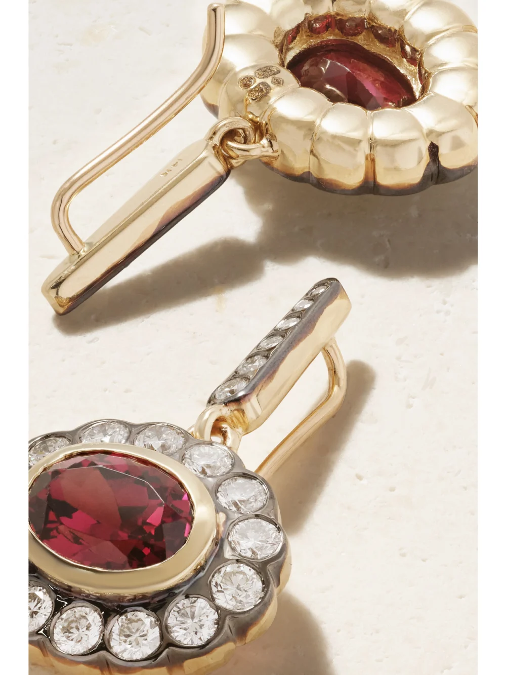 Back view of the Marlo Laz Lexi 14-karat Gold, Rhodolite and Diamond Earrings