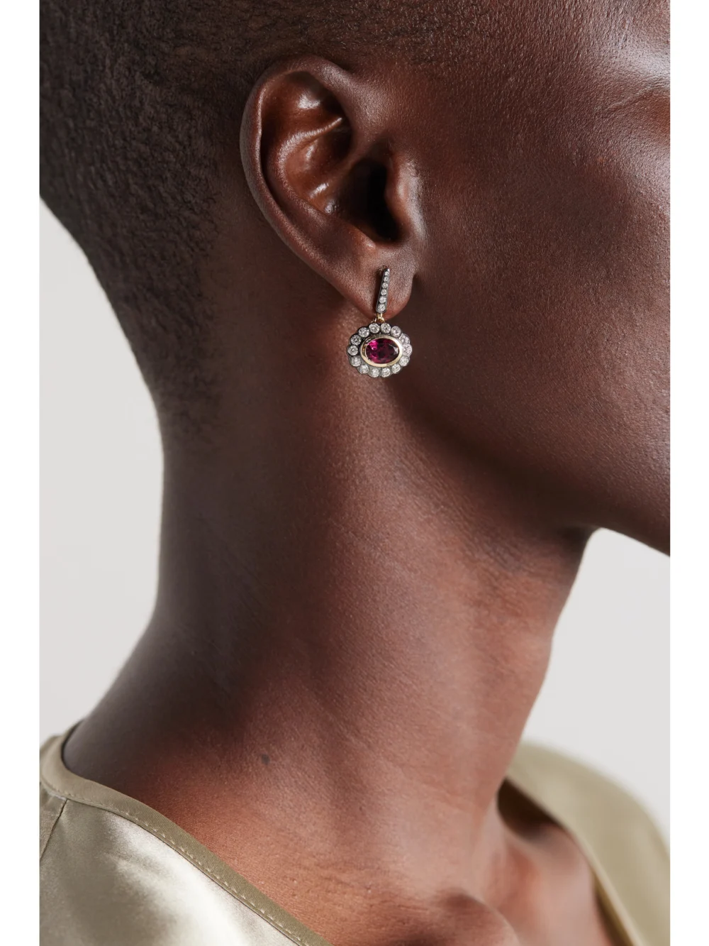 Marlo Laz Lexi 14-karat Gold, Rhodolite and Diamond Earrings, styled view