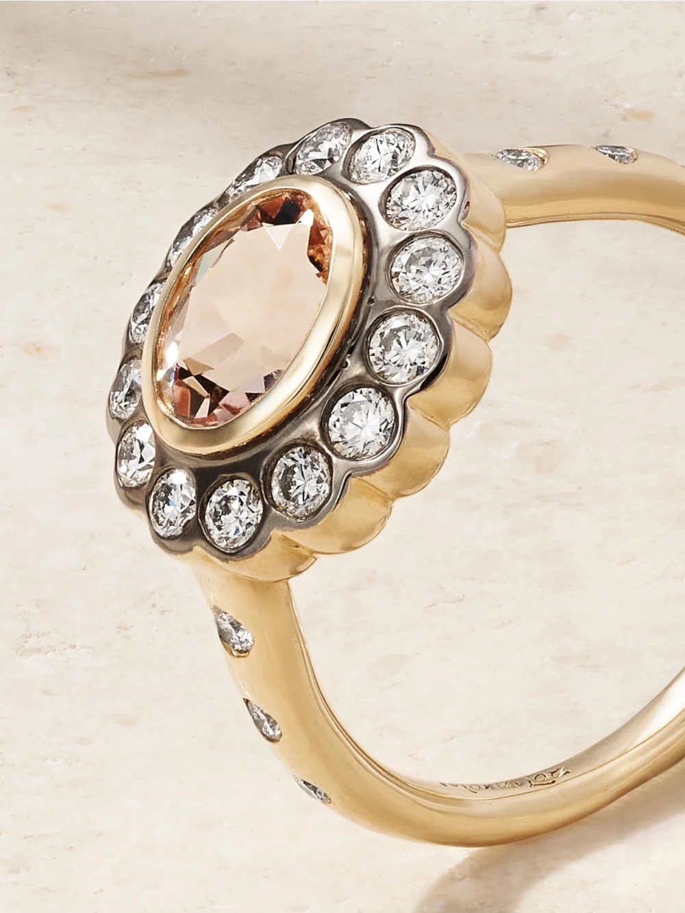 Close-up detail of the Marlo Laz Lexie 18-karat Gold, Morganite and Diamond Ring