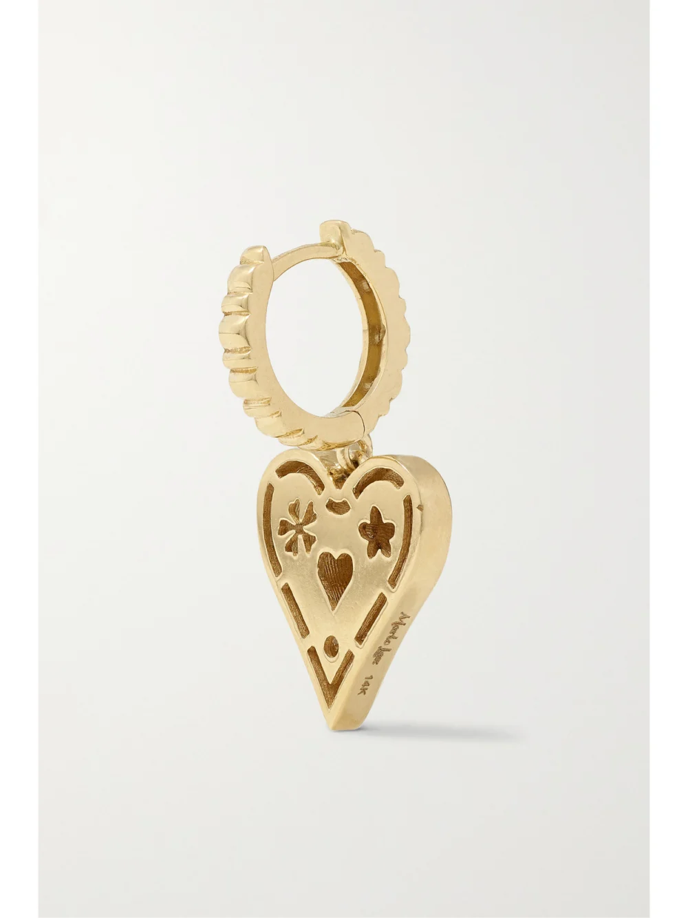 Back view of the Marlo Laz Small Southwestern Heart 14-karat Gold Diamond Earrings