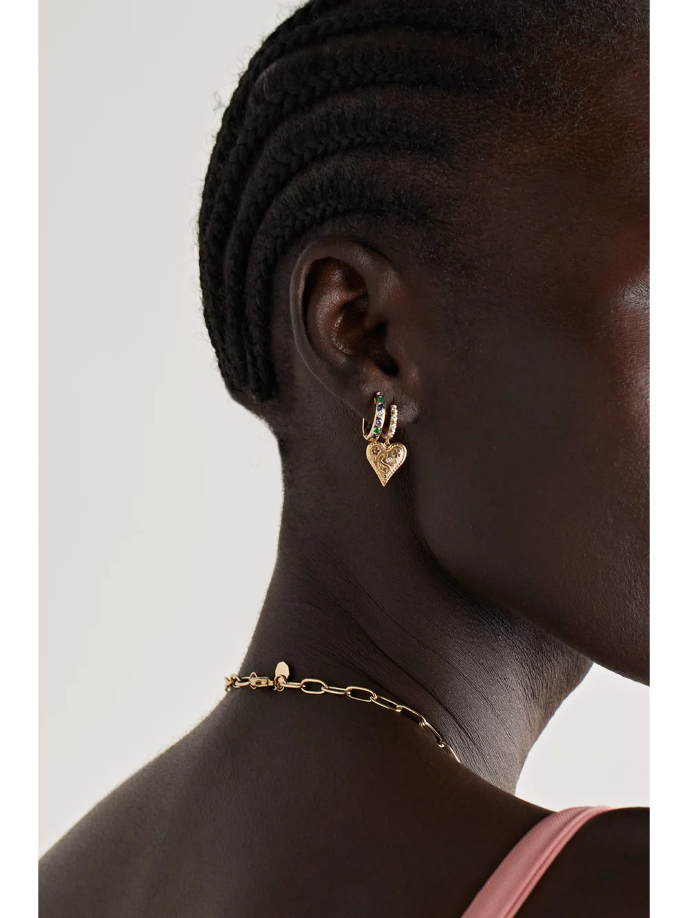 Marlo Laz Small Southwestern Heart 14-karat Gold Diamond Earrings, styled view