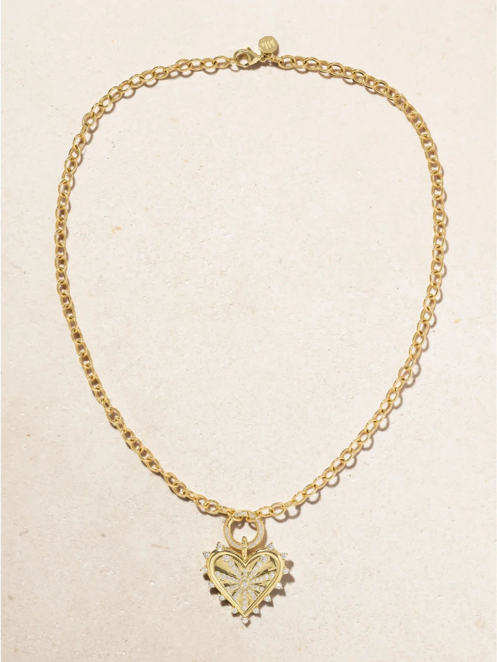 Close-up detail of the Marlo Laz Small Spiked Pavé 14-karat Gold Diamond Necklace