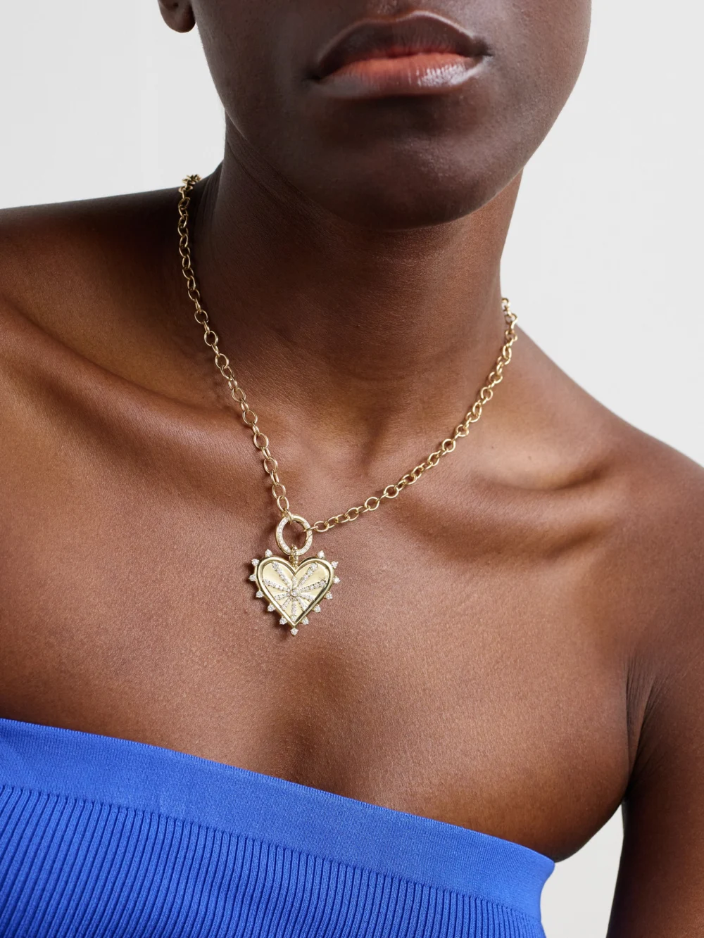Marlo Laz Small Spiked Pavé 14-karat Gold Diamond Necklace, styled view