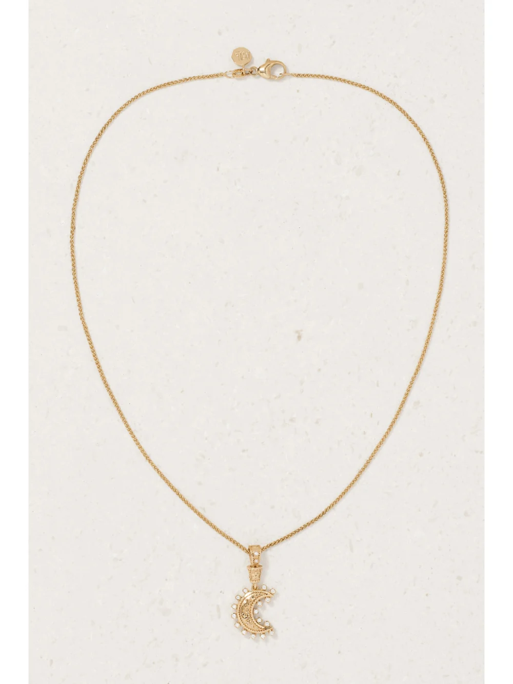 Close-up detail of the Marlo Laz Southwestern Moon 14-karat Gold Diamond Necklace