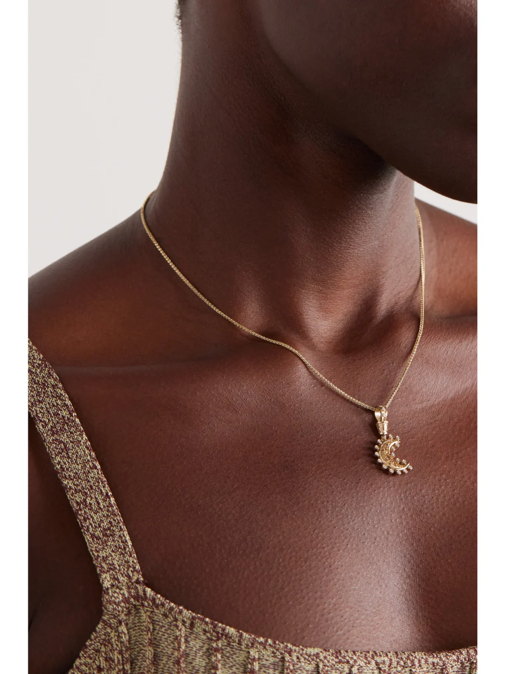 Marlo Laz Southwestern Moon 14-karat Gold Diamond Necklace, styled view