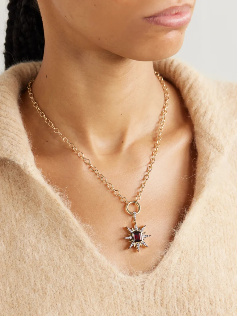 Marlo Laz Starburst 14-karat Gold, Rhodium-plated, Diamond and Garnet Necklace