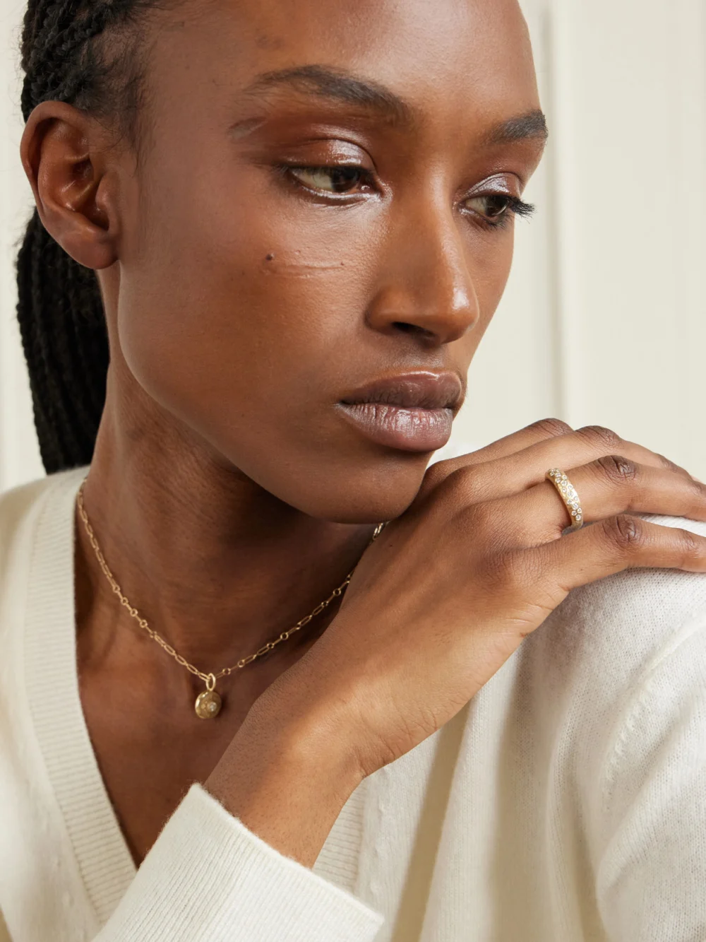 Marlo Laz The Sire 14-karat Gold Diamond Ring, styled view