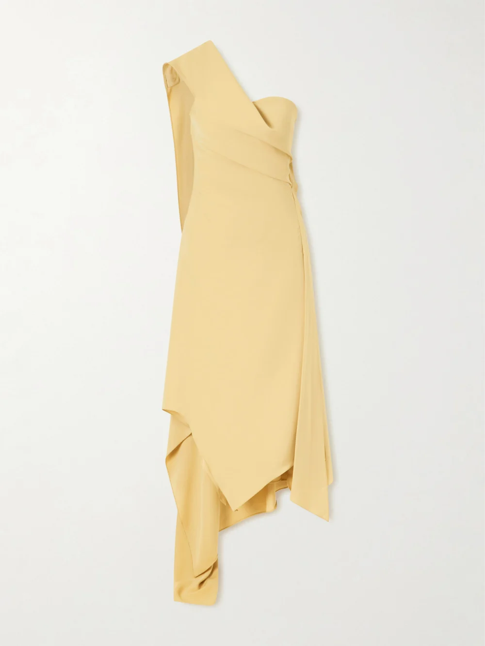 Marmar Halim Asymmetric Draped Crepe Midi Dress in yellow