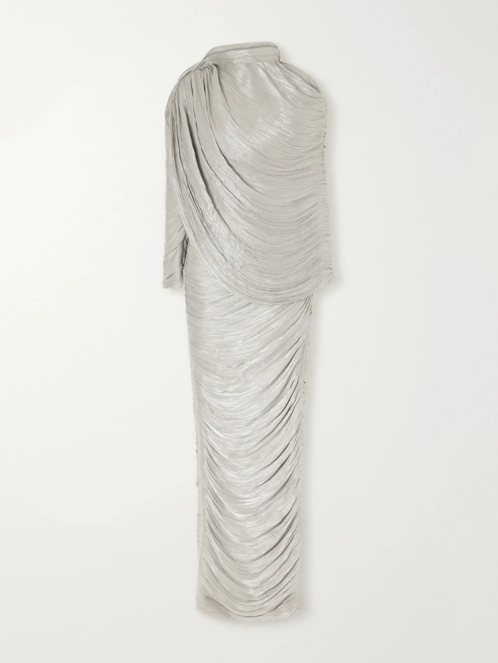 Marmar Halim Cape-effect Plissé Crepe De Chine Gown in silver
