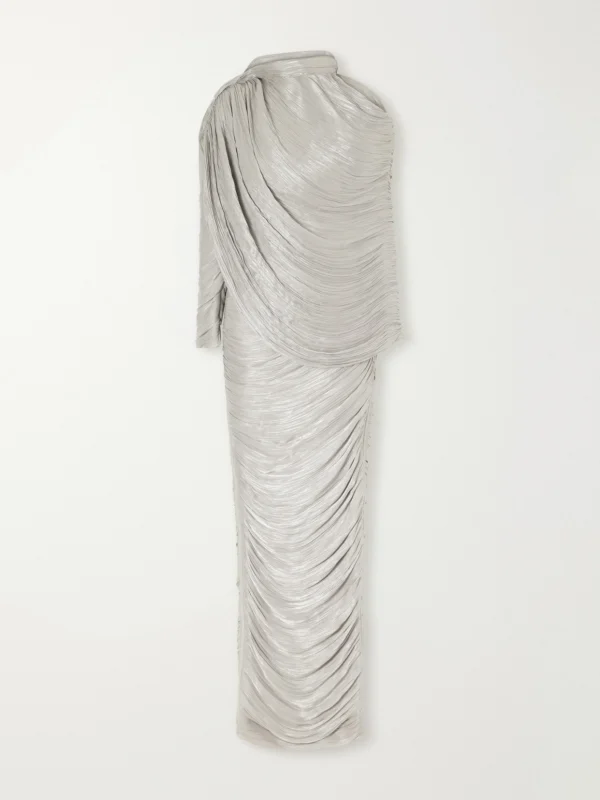 Marmar Halim Cape-effect Plissé Crepe De Chine Gown