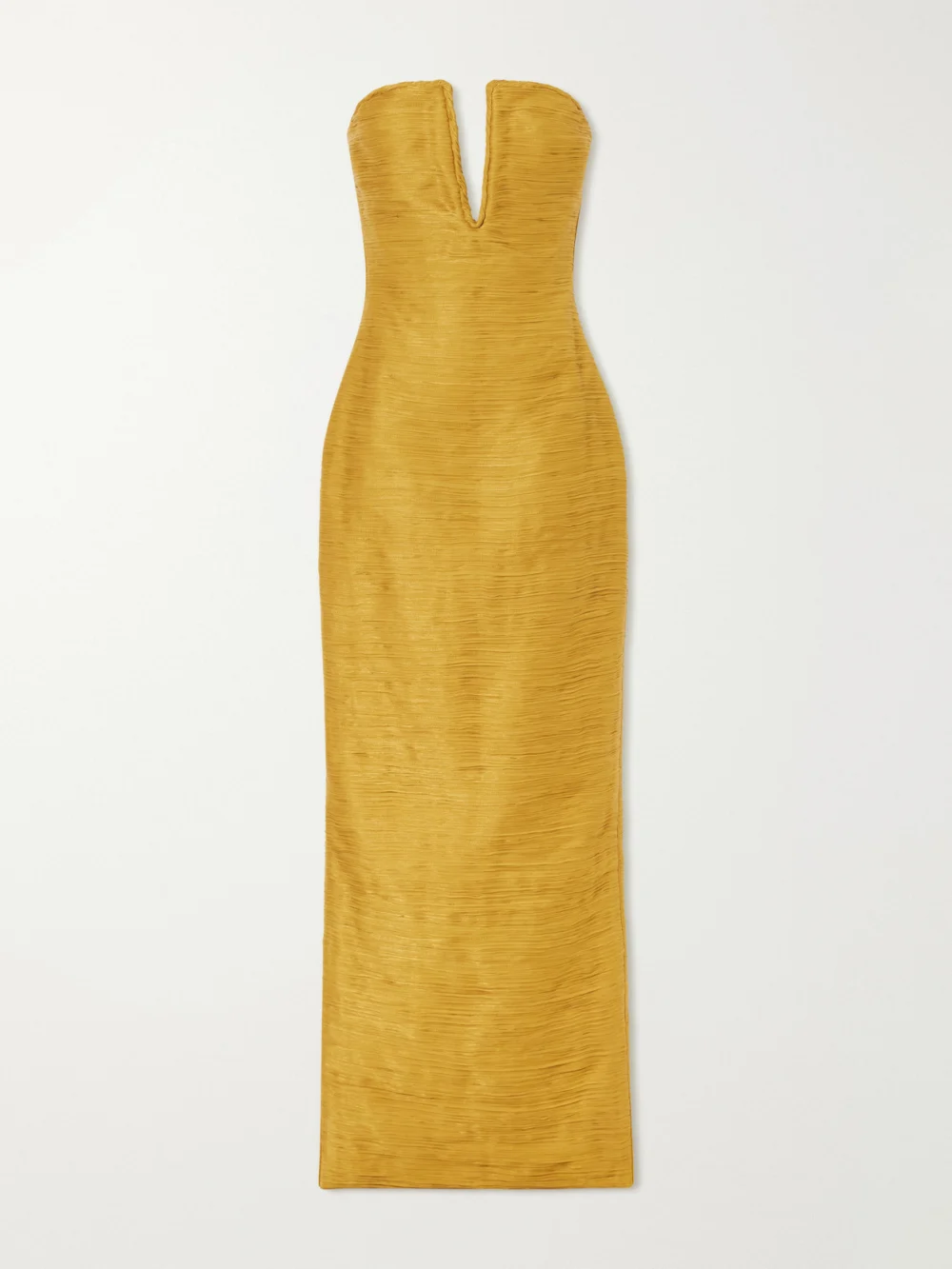 Marmar Halim Cape-effect Plissé Satin Gown in mustard