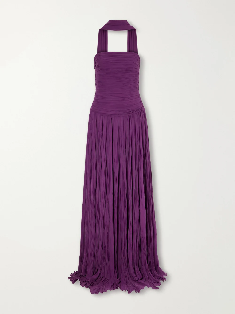 Marmar Halim Cape-effect Strapless Ruched Plissé Crepe Bustier Gown in purple