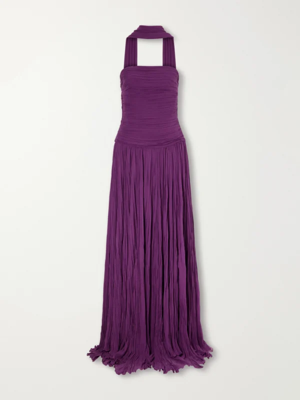 Marmar Halim Cape-effect Strapless Ruched Plissé Crepe Bustier Gown