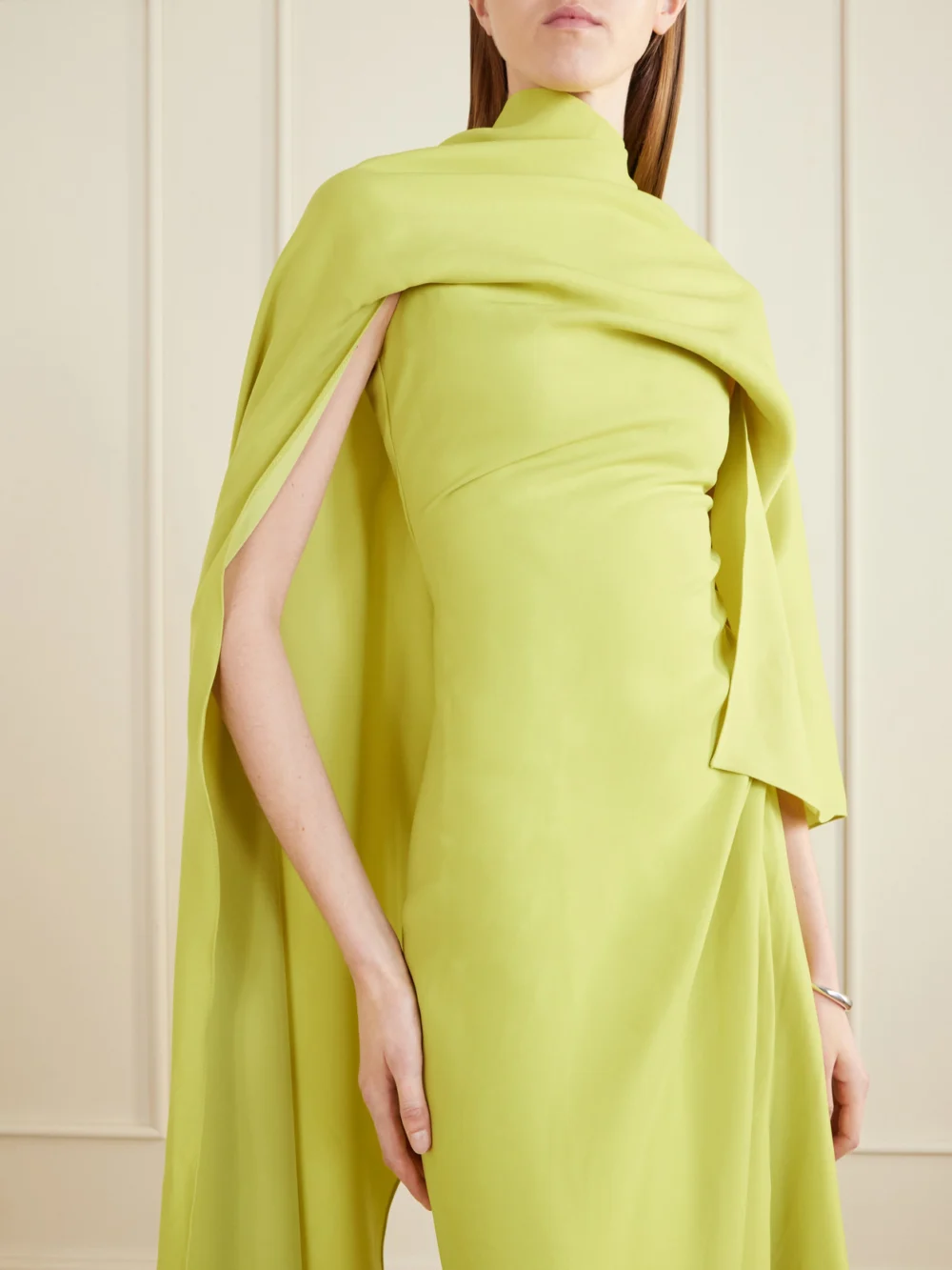 Close-up detail of the Marmar Halim Draped Crepe Gown