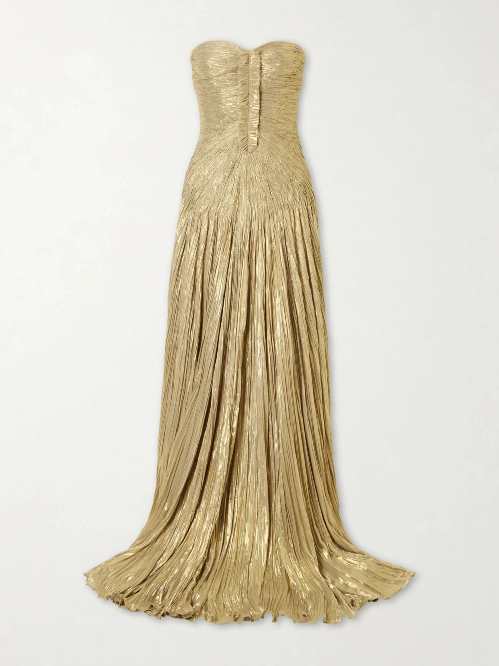 Marmar Halim Draped Pleated Metallic Silk-georgette Gown in gold