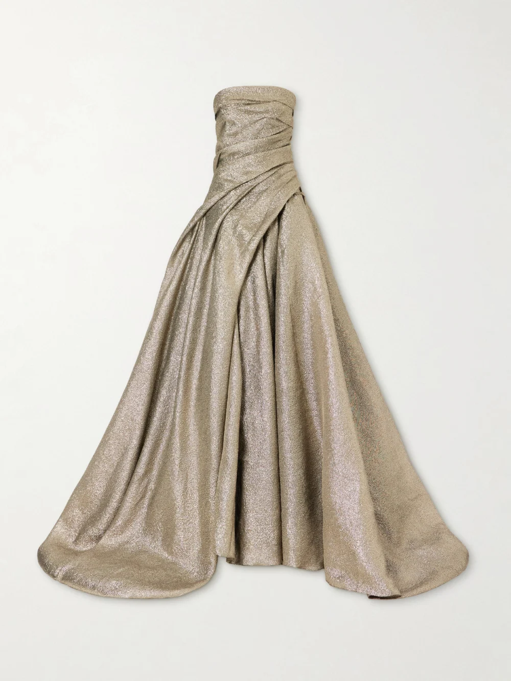 Marmar Halim Off-the-shoulder Draped Brocade Gown in gold