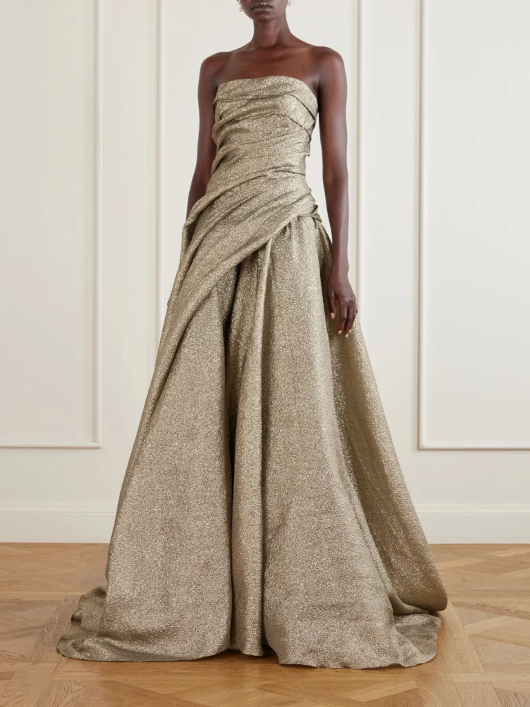 Marmar Halim Off-the-shoulder Draped Brocade Gown
