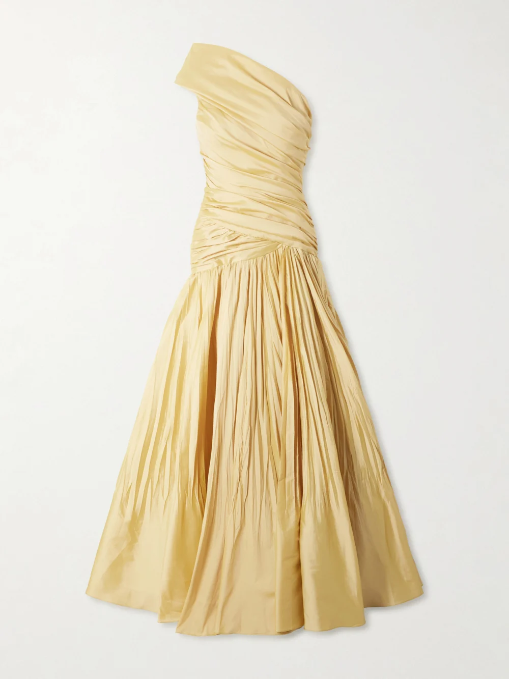 Marmar Halim One-shoulder Draped Gathered Taffeta Gown in gold