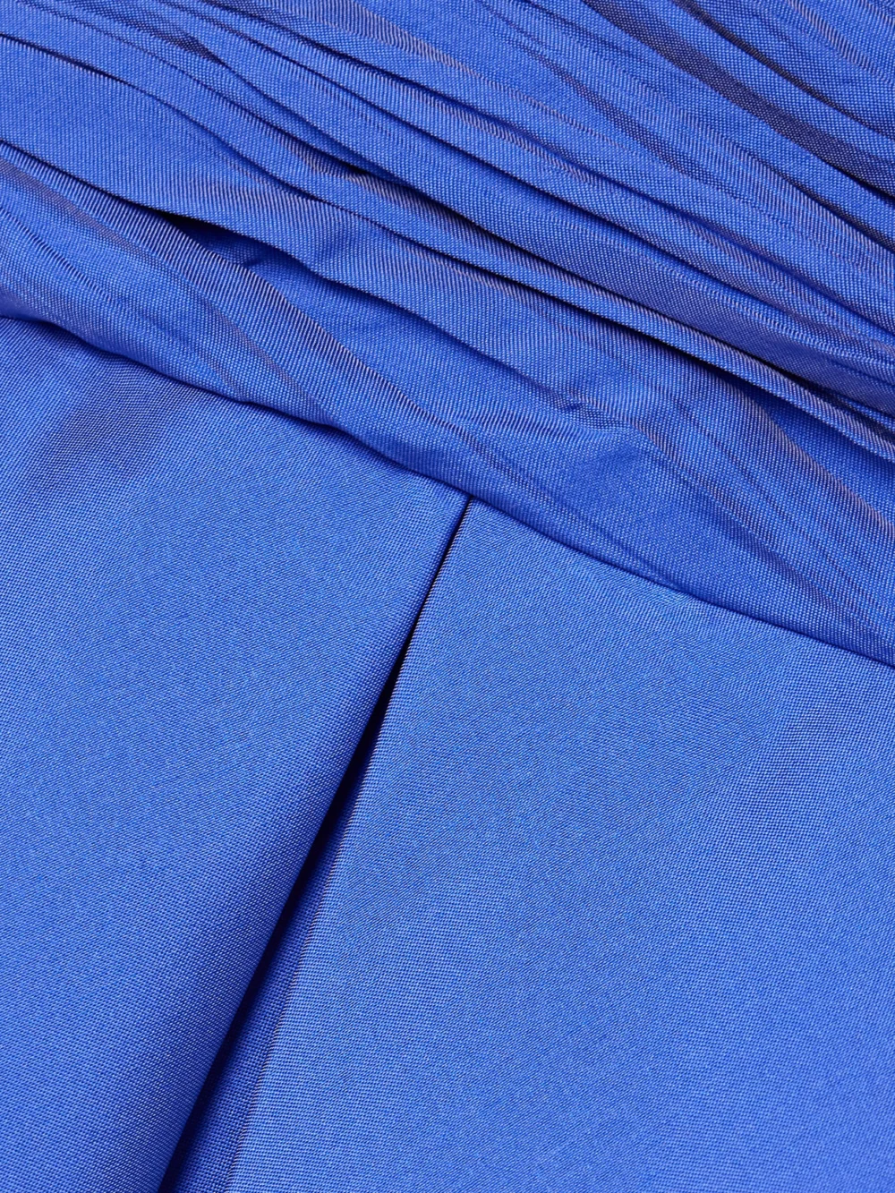 Close-up detail of the Marmar Halim One-shoulder Gathered Plissé-taffeta Gown