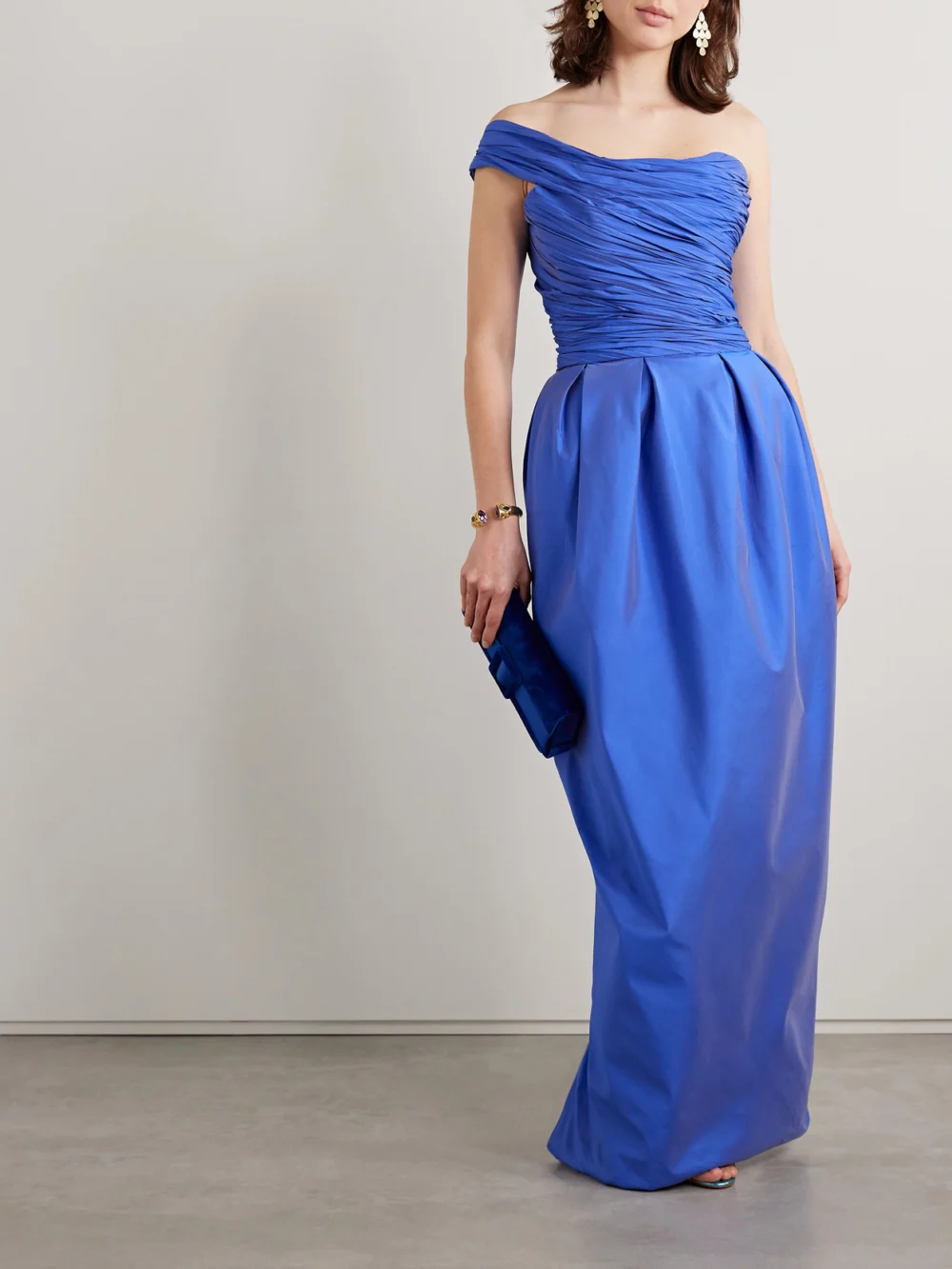 Marmar Halim One-shoulder Gathered Plissé-taffeta Gown, worn by a model