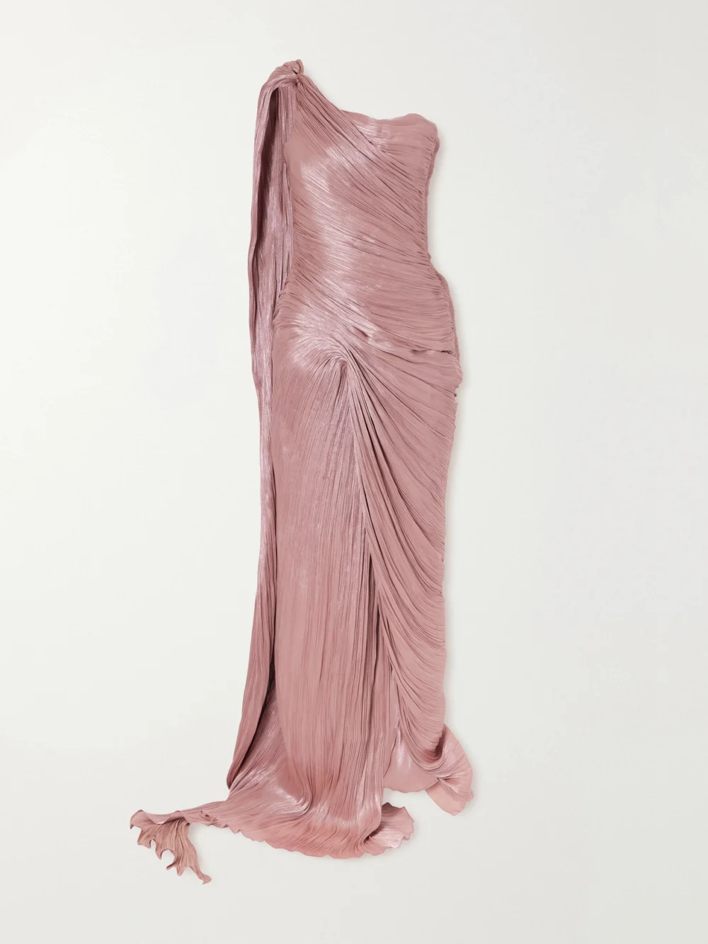 Marmar Halim One-shoulder Plissé Chiffon Gown in pink