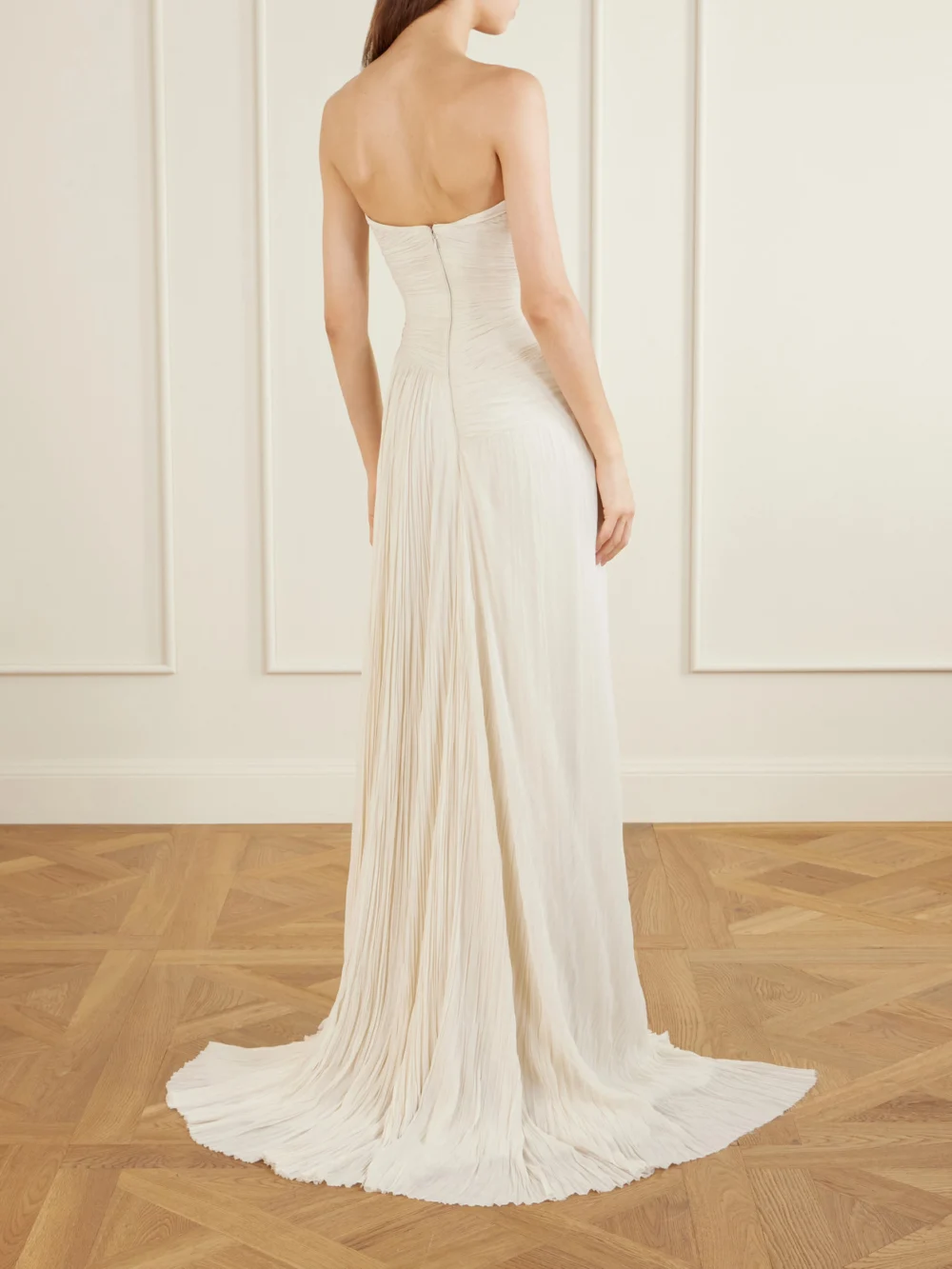 Back view of the Marmar Halim Pleated Crepe De Chine Gown